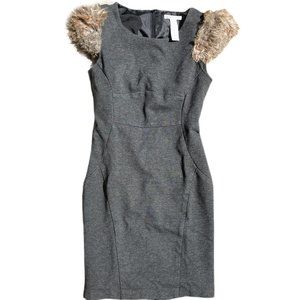 Bar III Fur Shoulder Fitted Dress Gray And Brown